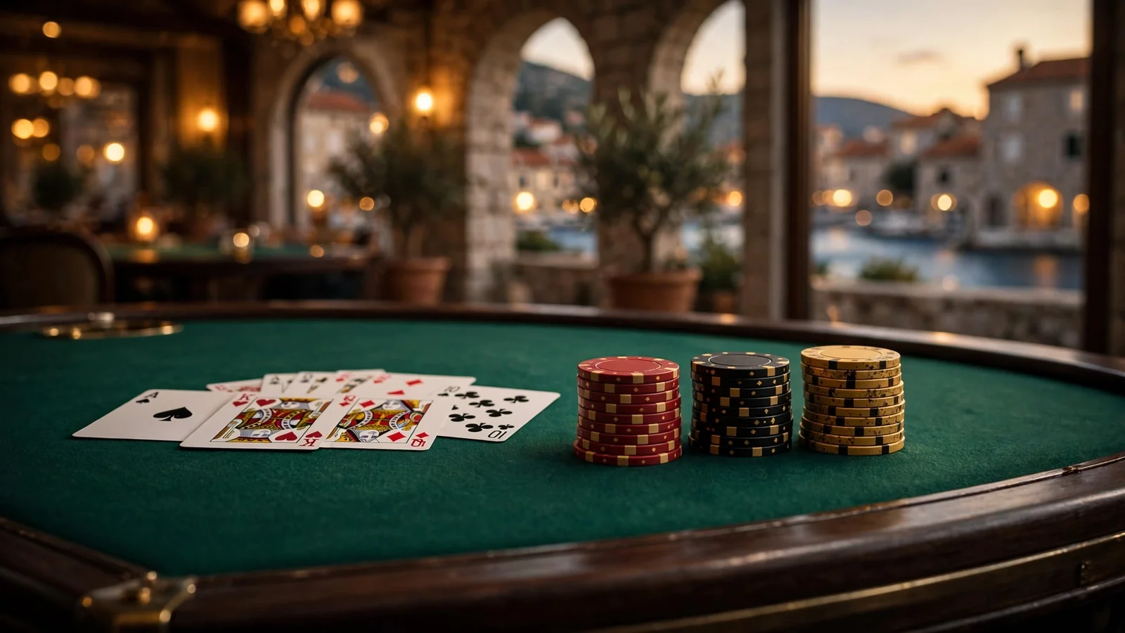 Elegantni blackjack stol s ulošcima i kartama u casinu