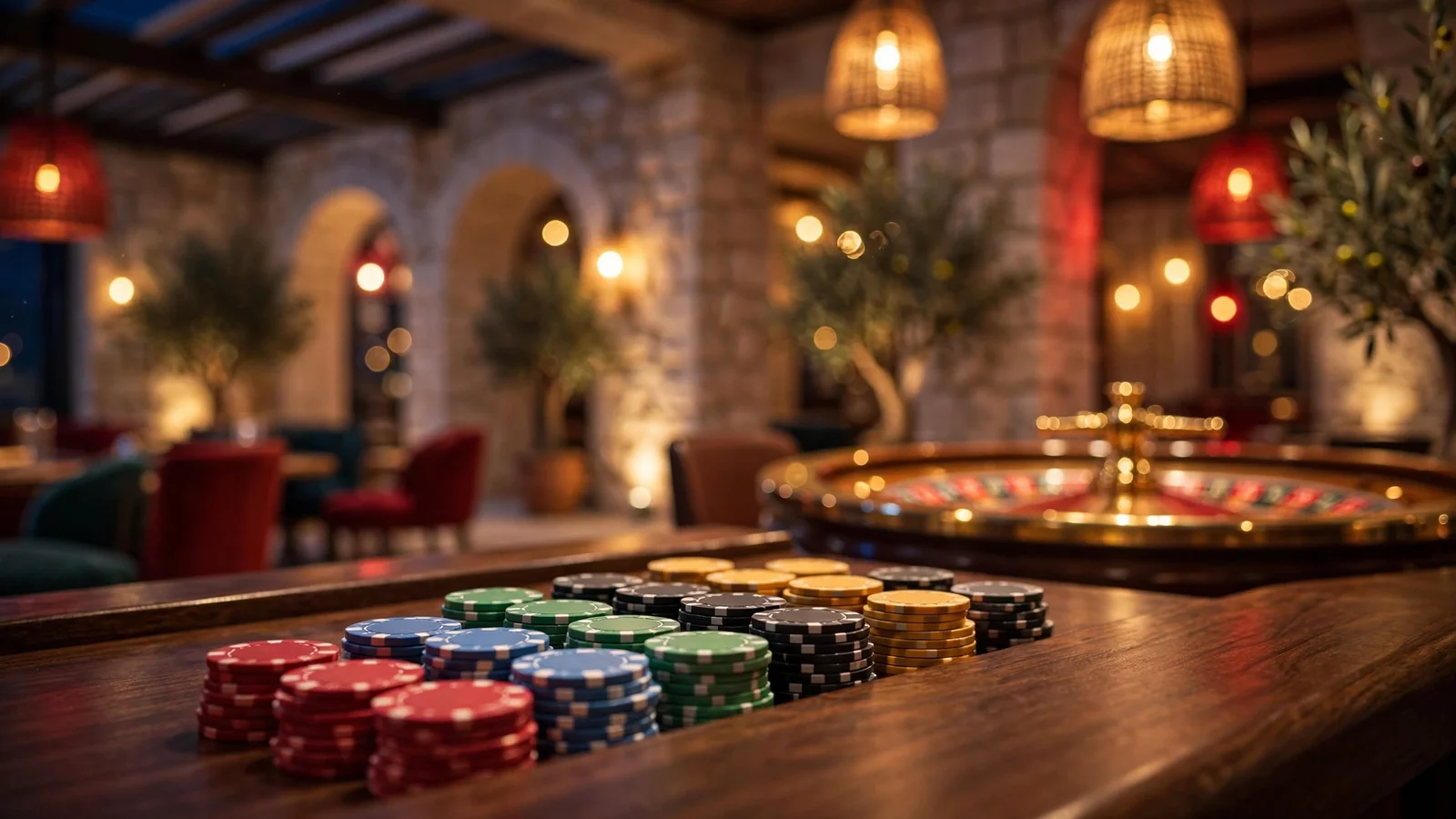 Moderni casino interijer u Hrvatskoj noću s ulošcima i ruletom
