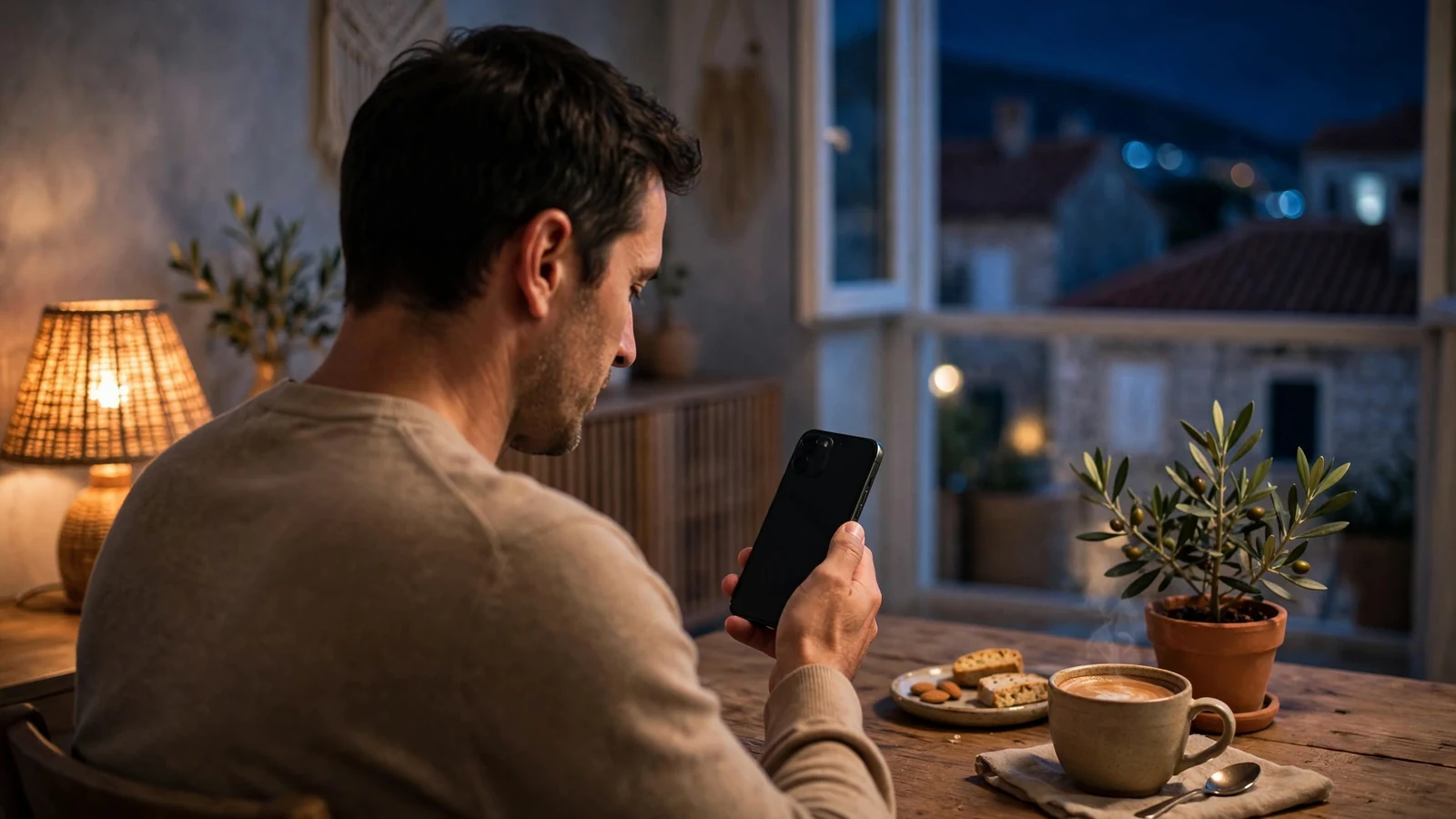 Osoba u hrvatskom stanu drži telefon noću, ekran nije vidljiv