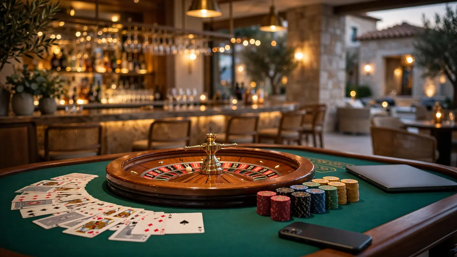 Elegantni casino stol s ruletom i žetonima uz hrvatsku obalu
