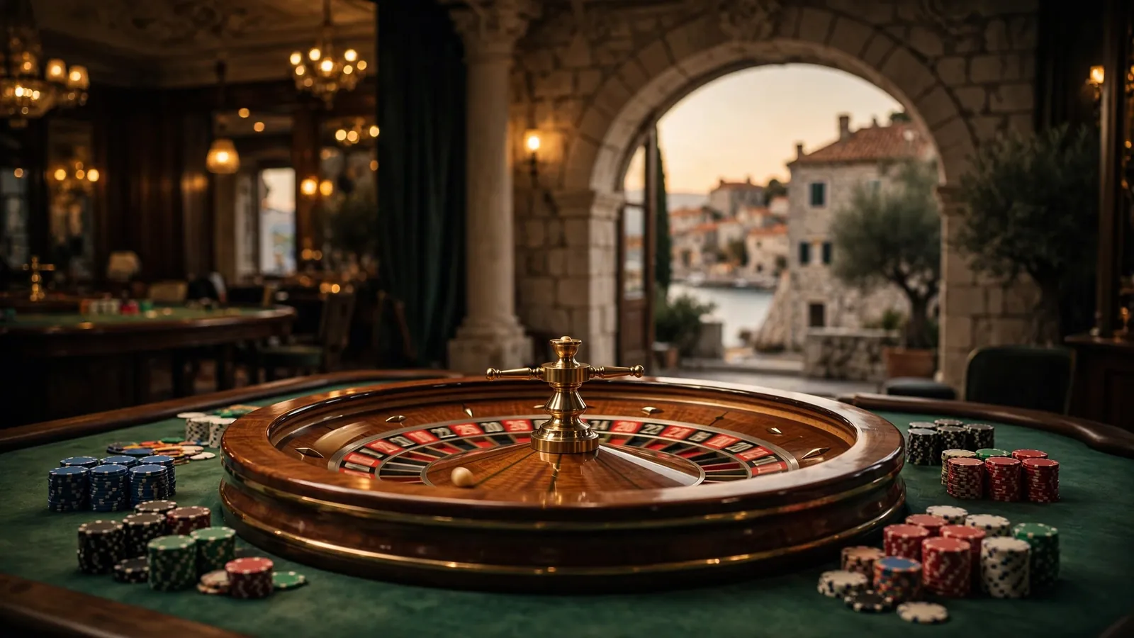Elegantni casino sa zelenim stolom za rulet