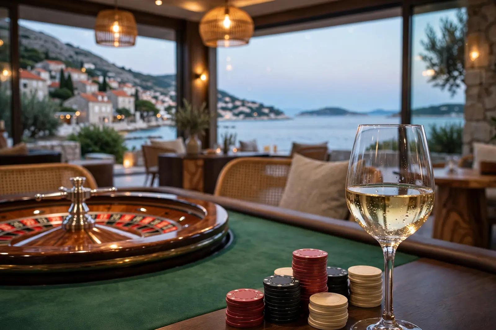 Moderan casino lounge s pogledom na Jadransko more u Hrvatskoj